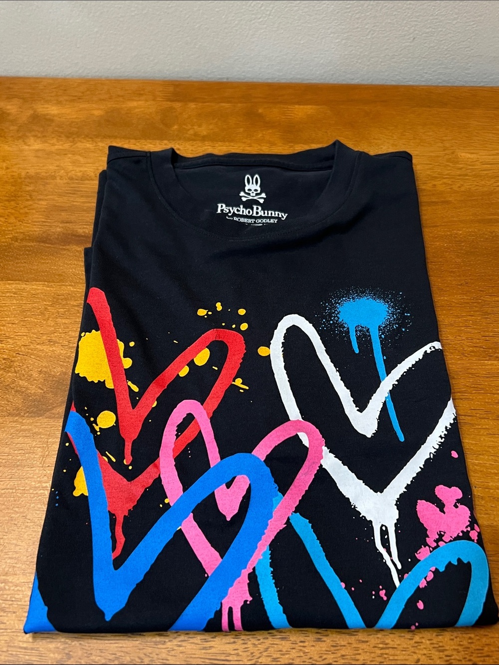 Psycho Bunny Black Graphic Heart T-Shirt Size 6 (large)